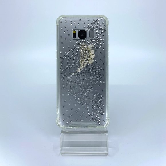 Galaxy S8 TPU + PC case. Unique. Handmade. Silver rhinestone swirl leaves design - Picture 1 of 1